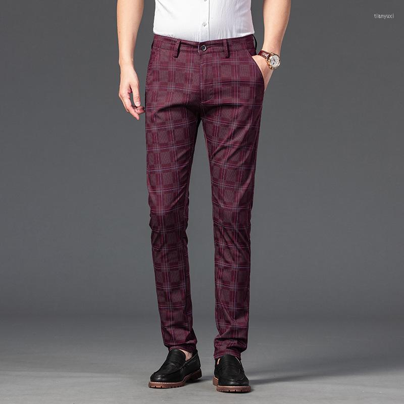 

Men's Pants Brand Men's Stripe Plaid Casual Men Cotton Four Seasons High Quality Business Trousers Slim Dark Gray Straight Pant, Black