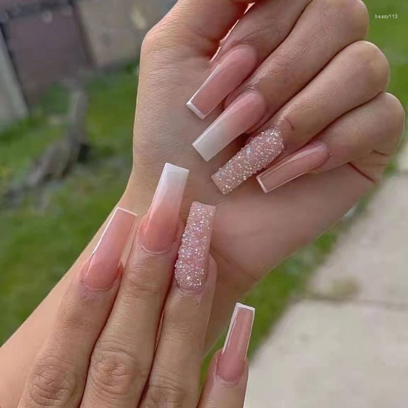 

False Nails Ballet Nail Wearable Pink Fake Removable Press On, W071