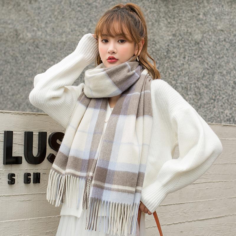 

Scarves Khaki Plaid Wool Scarf Women Thicken Cashmere Shawls Wraps Echarpe Pashmina For Ladies Winter Foulard Femme