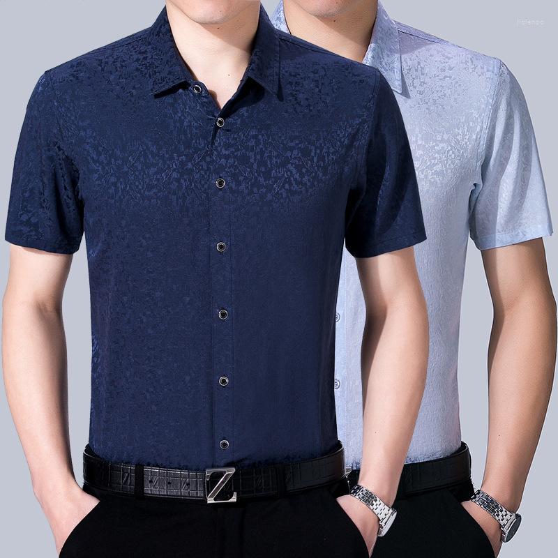 

Men's Casual Shirts Men's Silk Shirt Short Sleeved Ironing Jacquard Half Thin Section, Light blue