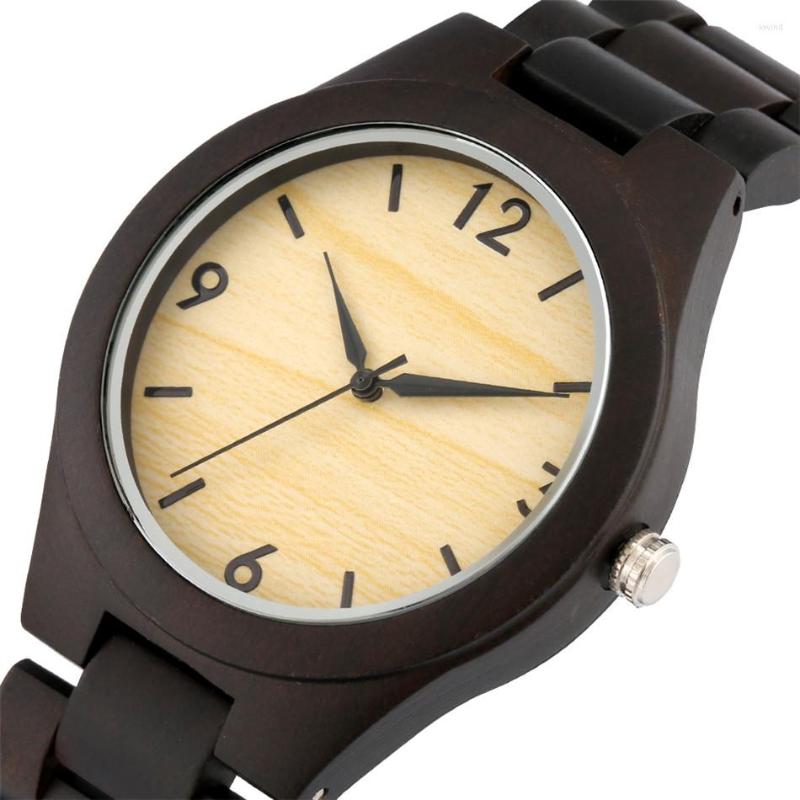 

Wristwatches Natural Wooden Men Watches Quartz Analog Display Full Wood Wristband Casual Men's Folding Clasp Timepiece, Black