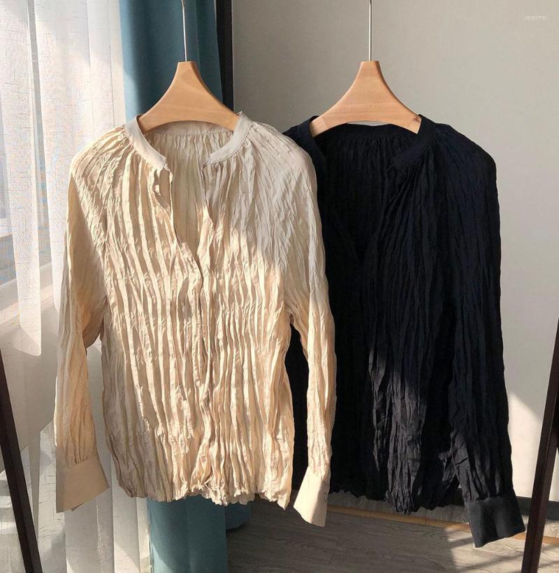 

Women' Blouses Women Silk High Quality Long Sleeve Pleated Blouse Shirt Top With Necktie, Style 1