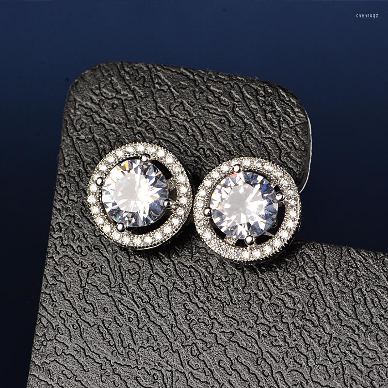

Stud Earrings S925 For Women Sterling Fine Jewelry Round Cubic Zirconia Classic Simple Brincos Charms Accessories