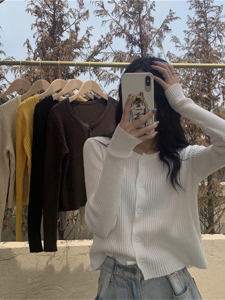 

Women's Knits Knitting Long Sleeve T-shirts Women Slim Elegant Tops Autumn All-match 6 Colors Solid Arrival Vintage Girlish Korean Style, Black