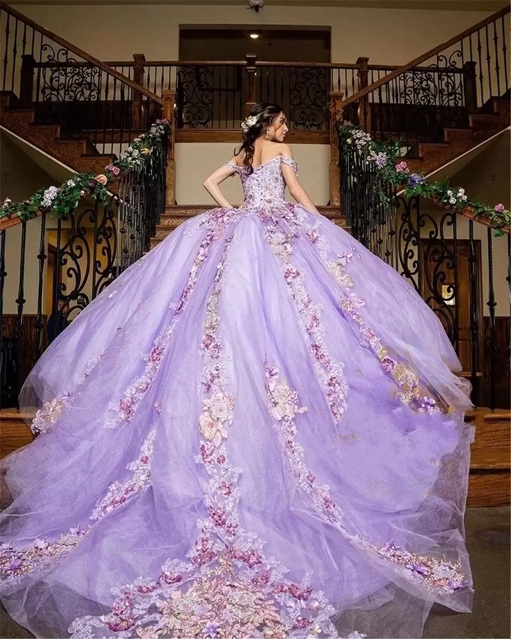 

Lavender Lilac Beaded Puffy Ball Gown Quinceanera Dresses Beads lace-up corset Sweet 16 Dress Pageant Gowns vestido de, Hunter