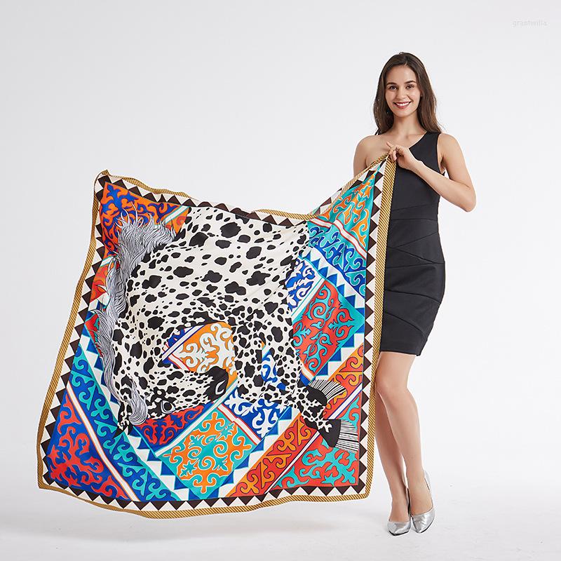 

Scarves Poncho Silk Scarf Women Foulard Hijab Square Fashion Printed Wraps Colorful Large Shawl&Capes 130 130cm