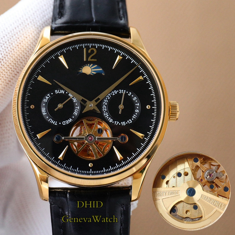 

42mm Mens multi-function watches gold tourbillon mechanical automatic movement day date moonphase men watch 316L stainless steel watchband 8 colors, Jj5
