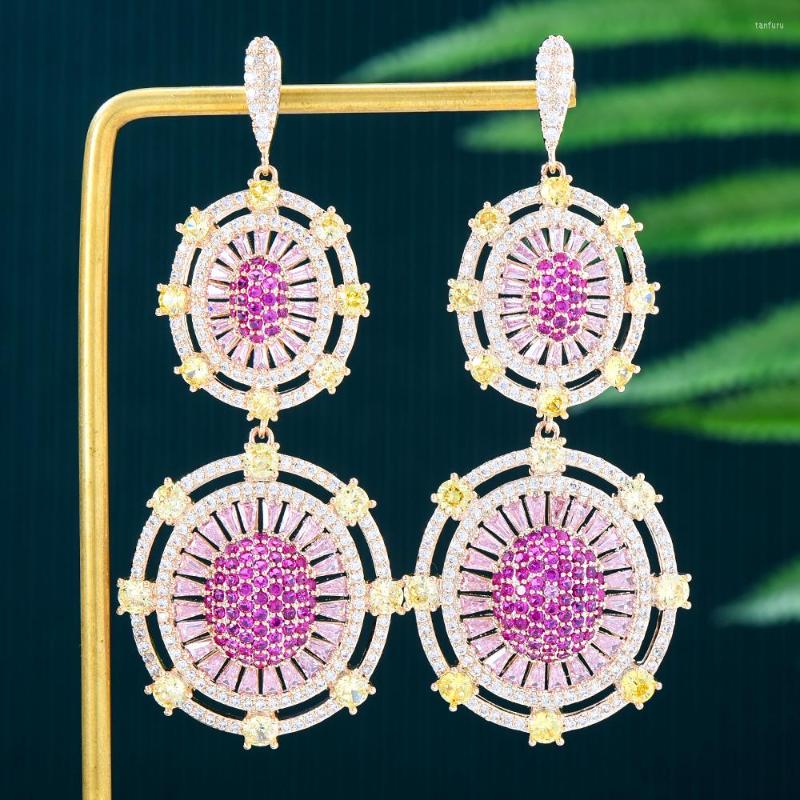 

Dangle Earrings Jimbora Luxury Charm Green Pink Flower Pendant Earring For Women Original Boucle D'oreille Femme 2022 Full Austrian