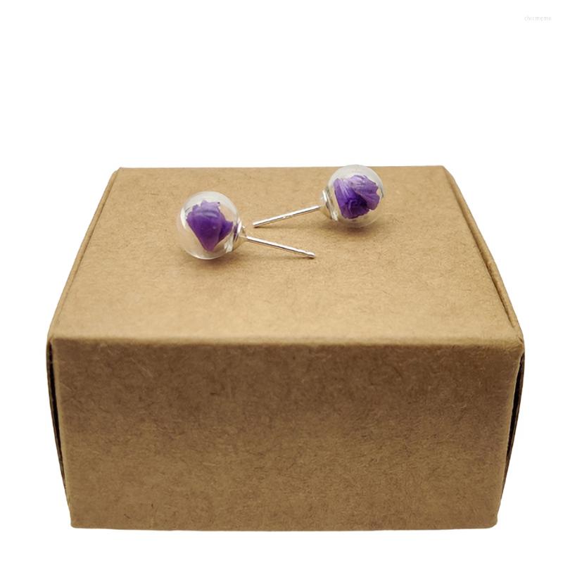 

Stud Earrings Purple Statice Forget Me Not Real Flowers Glass Ball Sterling 925 Silver Needle For Women Boho Fashion Jewelry