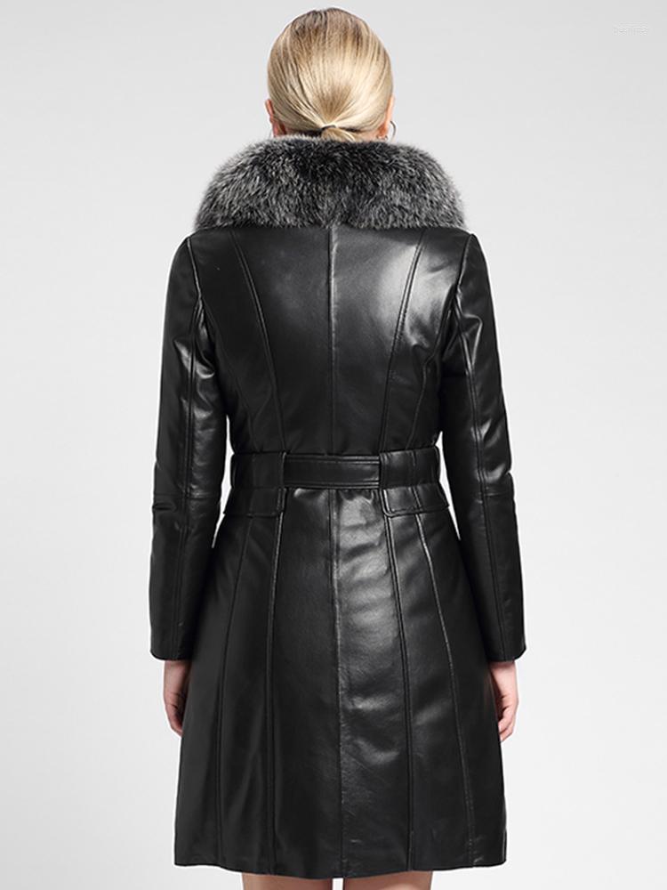 

Women's Leather Natural Genuine Jacket Fur Collar Down Winter Women Real Sheepskin Coat Korean Jackets MY S, Black