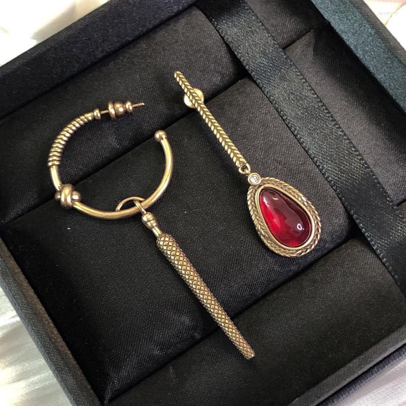 

Dangle Earrings Luxury Fashion Brand Decadent Aesthetics Jewelry Long Pearl Red Asymmetry Punk Vintage Gold Color For Women