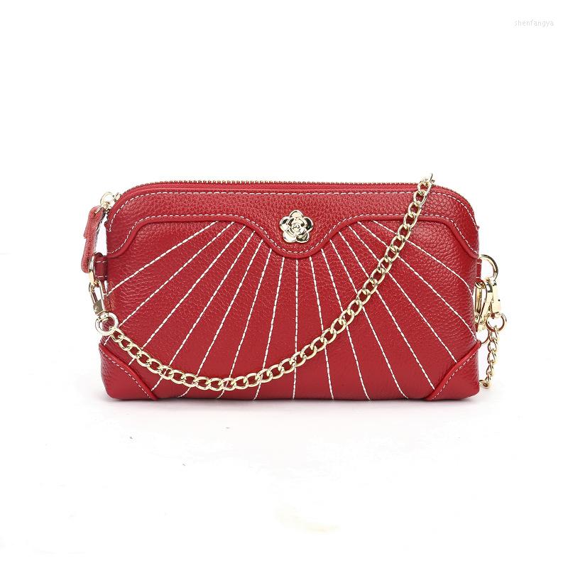 

Evening Bags Genuine Cow Leather Women Key Bag Small Business Case Cowhide Striped Chain Shoulder Cowskin Phone Handbag Wholesale, Black