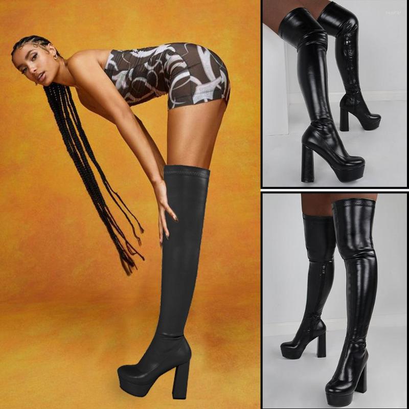 

Boots RIBETRINI Sexy Round Toe Platform High Heels Zip Thigh Women 2022 Brand Design Over The Knee Long Black Apricot, Khaki