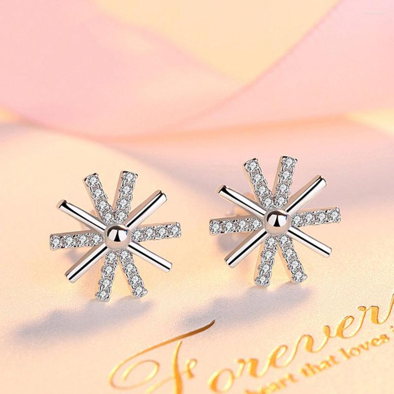 

Stud Earrings Authentic 925 Sterling Silver Earring Simple Shining Sun Crystal For Women Wedding Party Jewelry Gift