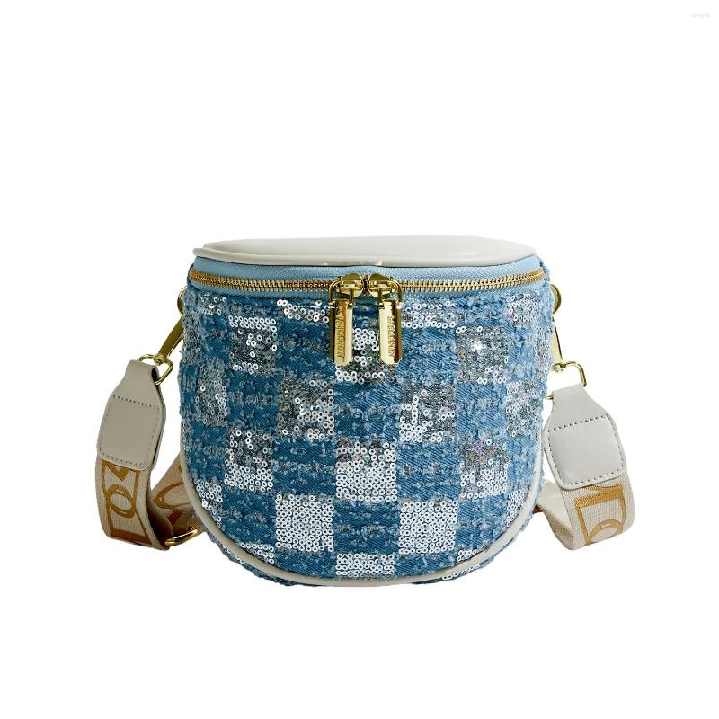 

Duffel Bags Maxdutti Texture Plaid Sequins Casual Bag Women Fashion Messenger, Beige