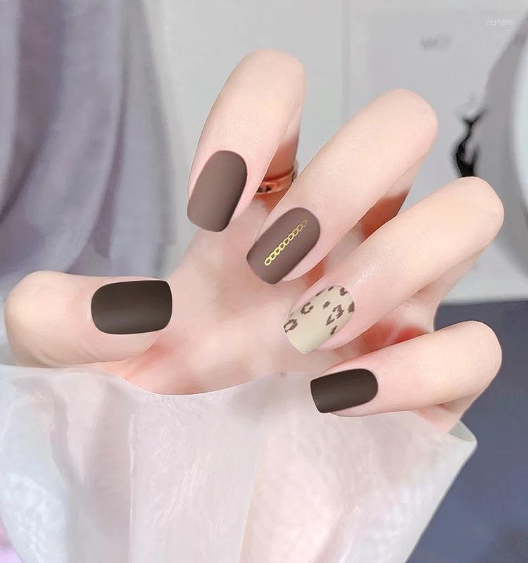 

False Nails 2022 24PCS Leopard Nail Patch French Style Glue Type Removable Short Paragraph Manicure Save Time, White