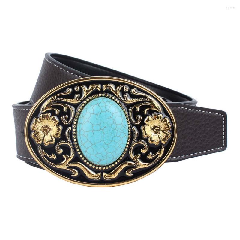 

Belts Western Leather Belt Arabesque Floral Pattern Buckle For Womens Mens, Picture shown