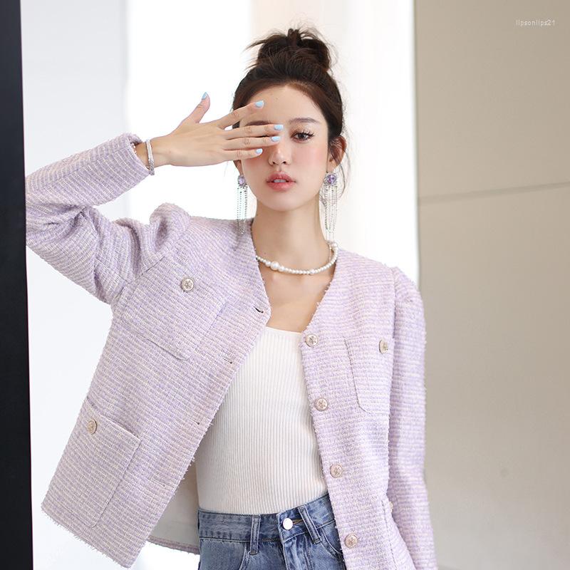 

Women' Suits Autumn Winter Clothes Women 2022 Korean Single Breasted Chic Tweed Jackets Coats Retro Suit Top Casaco Outwear, Light pink