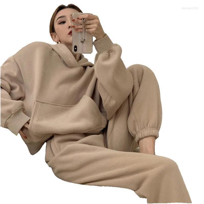 

Women' Two Piece Pants Two-Piece Suit Female Students Autumn And Winter Women' Suits 2022 Hit Fried Street Quilted Casual, Apricot