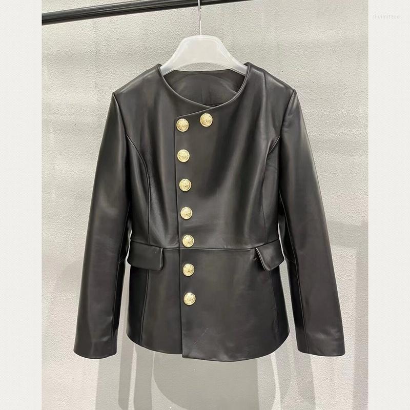 

Women' Leather Natural Women Jacket Sheepskin 2023 Fashion Lamb Coat H8220, Black