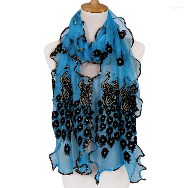 

Scarves 190cm Flocking Long Lace Scarf Women High-quality Breathable Shawl Muffler Winter Warm Peacock Neck Decoration