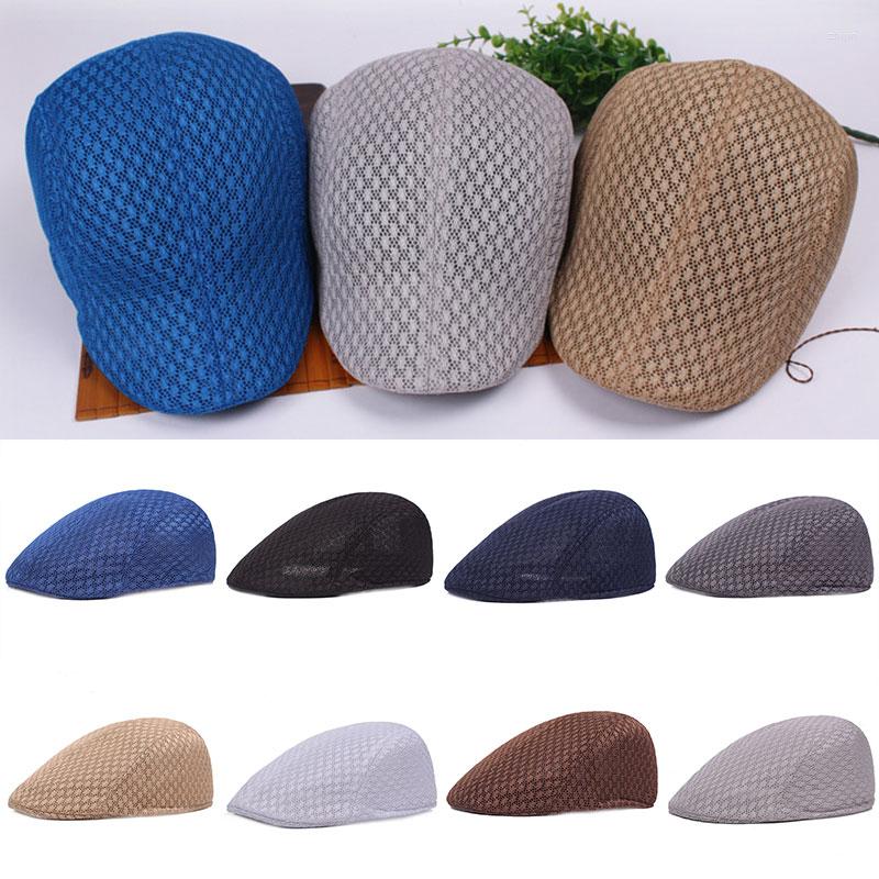 

Berets 2022 Fashion Casual Summer Caps For Men Mesh Peaked Grid Hats Adjustable Breathable Casquette Cap, Dark grey