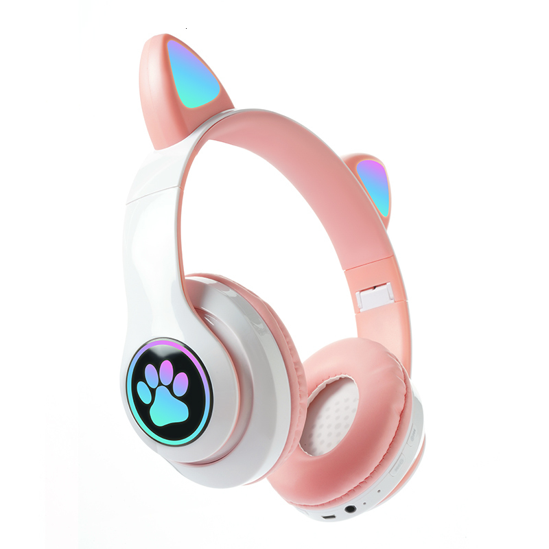 

Cell Phone Earphones Wireless Headphones Flash Light Cute Cat Ears with Mic LED Kid Girl Stereo Music Helmet Earbuds Bluetooth Headset Gift 221114, Blue