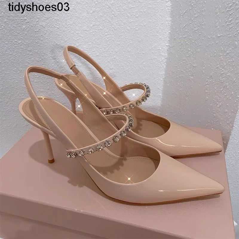 

Miu Women Designers Rois for women in the summer of 2022 new Stiletto Heel Slingbacks Crystal-Studded Pumps shoes Size 34-40