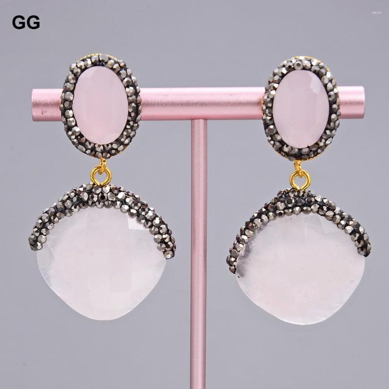 

Dangle Earrings GuaiGuai Jewelry Natural Rose Quartzs Crystal Black CZ Pave