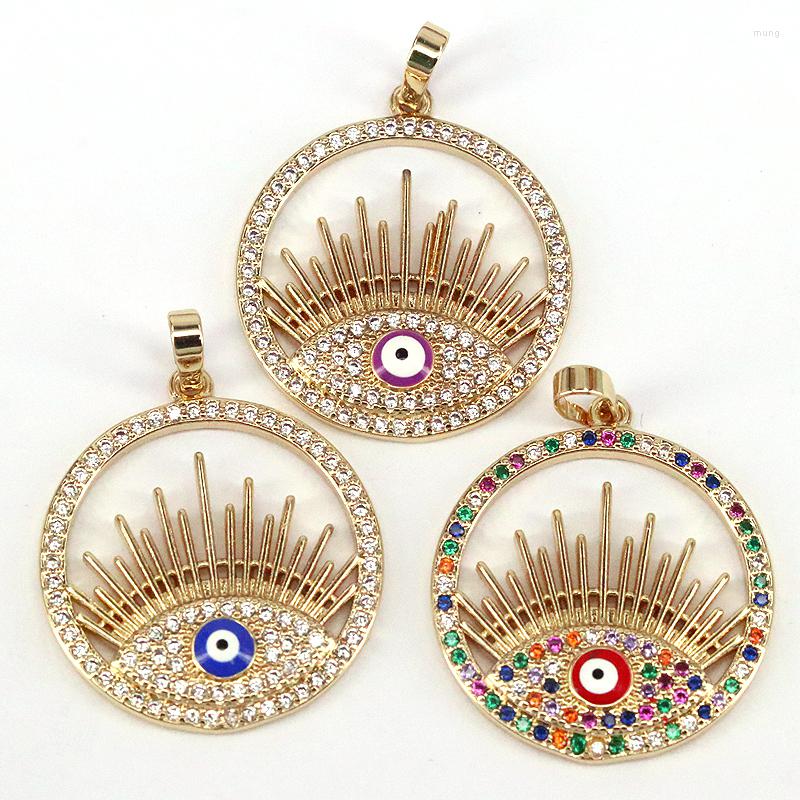 

Pendant Necklaces 10Pcs Micro Pave CZ Enamel Eyes Gold Color Round Eye Necklace Charms DIY Jewelry Accessories