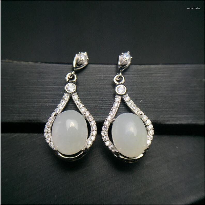 

Stud Earrings Hetian White Jade Earring Natural Jasper 925 Sterling Silver Fine Gems Jewelry For Men Or Women