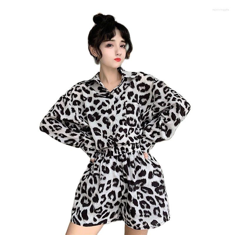 

Women' Tracksuits Fashion Suit Female 2022 Leopard Print Comfy Set Woman Long Sleeve Shirt Casual All-Match Shorts Two Piece Women, Gray suit