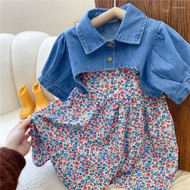 

Clothing Sets LZH Summer Kids Clothes Girls Denim Shawl Top Floral Suspender Skirt 2 Piece Suit For Children's Baby, Picture color