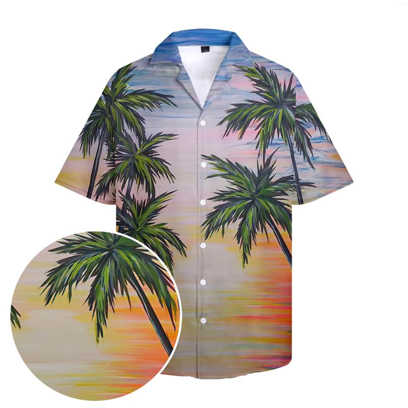 

Men's Casual Shirts Hawaiian For Men Cool Coconut Tree Sunset Painting Shirt Short Sleeve Summer Tops, R101649