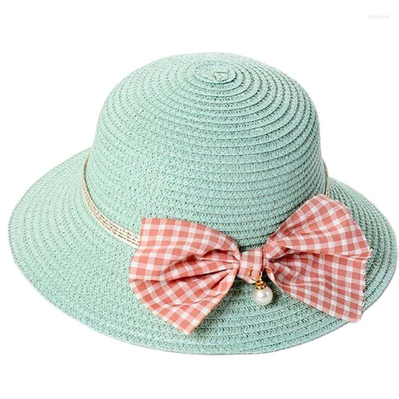 

Hats Korean Version Of Hat Bowknot Pearl Large Brim Straw Children Summer Sun Tourism Wholesale Sunhat, Beige bag