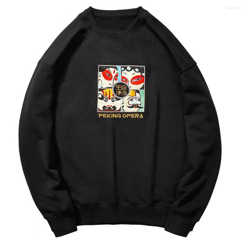 

Men's Hoodies Mens Harajuku Hip Hop Fashion Casual Streetwear Tops 2022 Chinese Style Embroidery Peking Opera Pullover Sweatshirts, Black