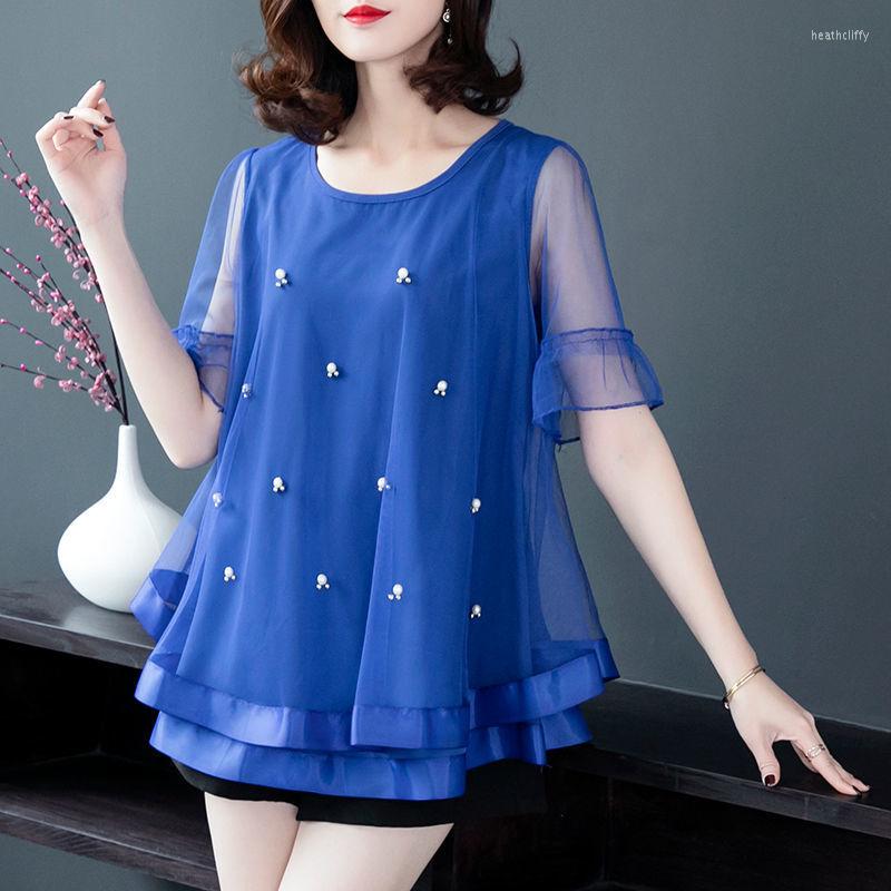 

Women's Tracksuits Women 2022 Summer Large Size Casual Sets Fashion Two Pieces Female Half Sleeve Shirt And Shorts Set Outfits 5XL M19, Blue