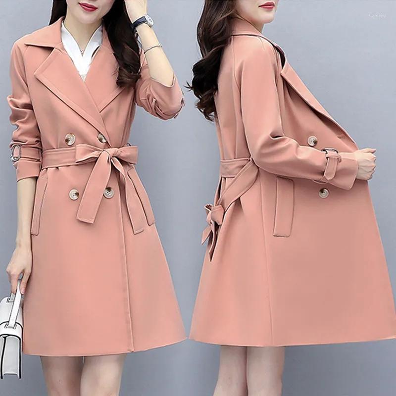 

Women's Trench Coats Streetwear Office Female Windbreaker 2022 Korean Double Breasted Coat Women With Belt Midi Long Sleeve Tops Outerwear, Blue