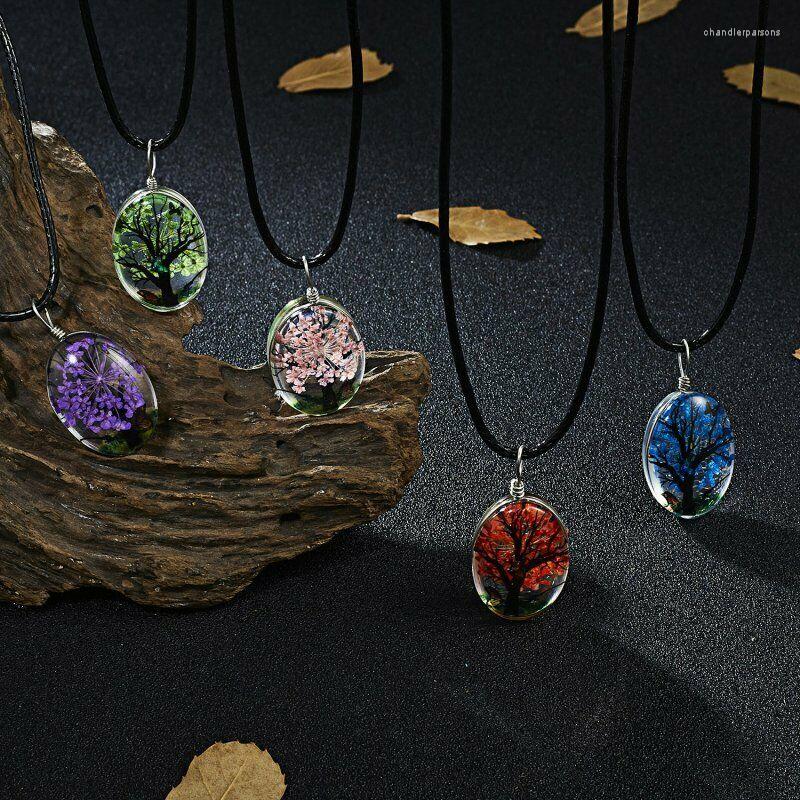 

Pendant Necklaces 1PC Trendy Dried Flowers Necklace Flower For Women Charm Crystal Glass Party Wedding Jewelry