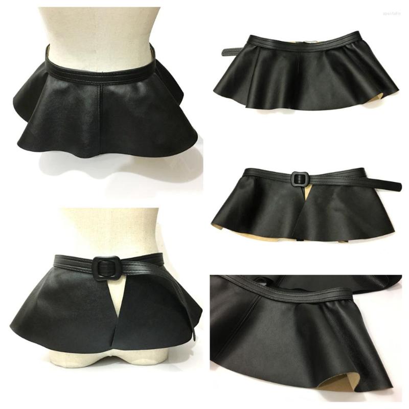 

Belts Wide Belt Women Retractable Corset Decorated Pu Leather Ruffle Skirt Waistband Female Dress Girdle Costume Accessories, Black