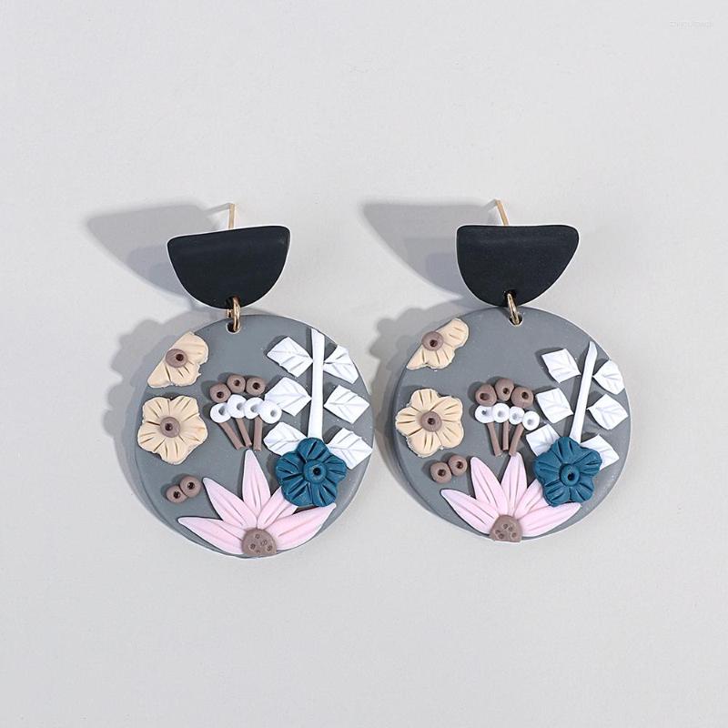 

Dangle Earrings AENSOA Handmade Floral Polymer Clay Drop For Women Flower Geometric Round Pendientes Unusual Jewelry