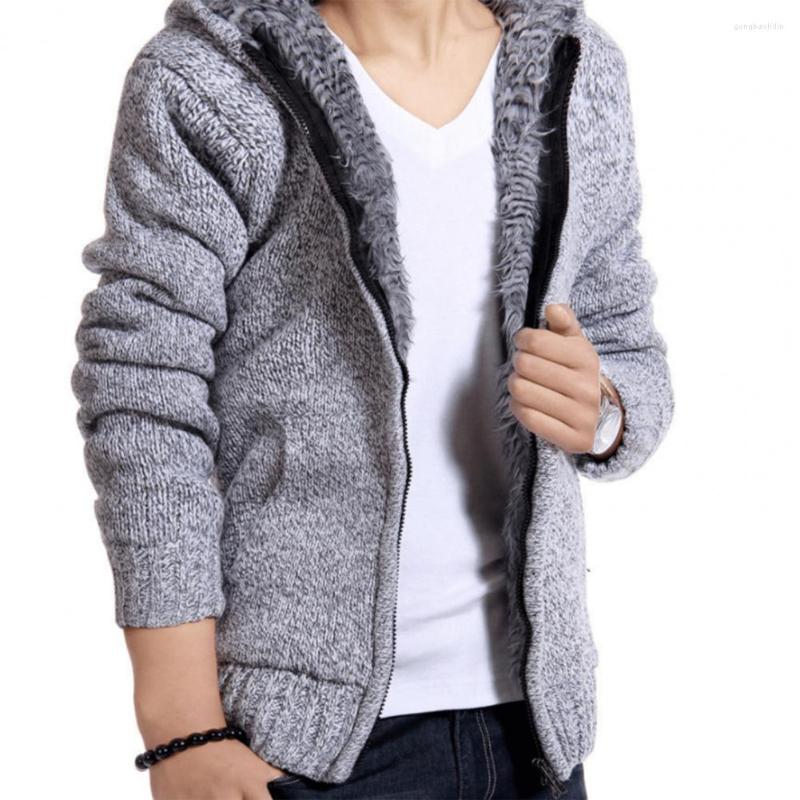 

Men's Sweaters Stylish Hooded Sweater Jacket Autumn Winter Men Coat Long Sleeve Cold Proof Pockets Knitting, Black