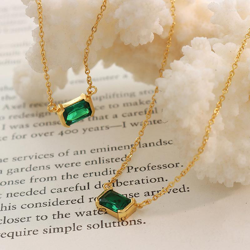 

Pendant Necklaces Luxury Square Green Zircon Kpop Necklace Brand Choker For Lovers Engagement 2022 Jewelry Bulk Items Wholesale