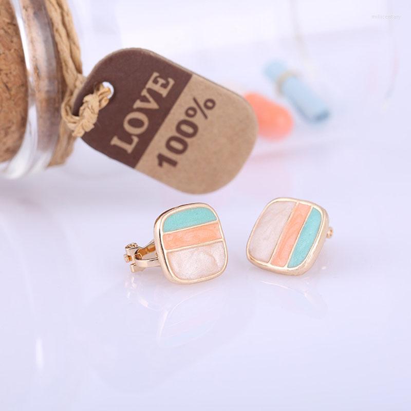

Backs Earrings JIOFREE Meta Stripe Square Non Pierced Geometric Clip On Without Piercing Women Minimalist Earring