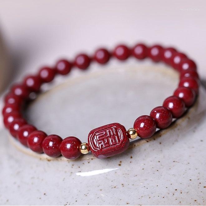 

Strand 5A Natural Cinnabar Fortune Buddha Bracelet Zinnober Genuine Vermilion