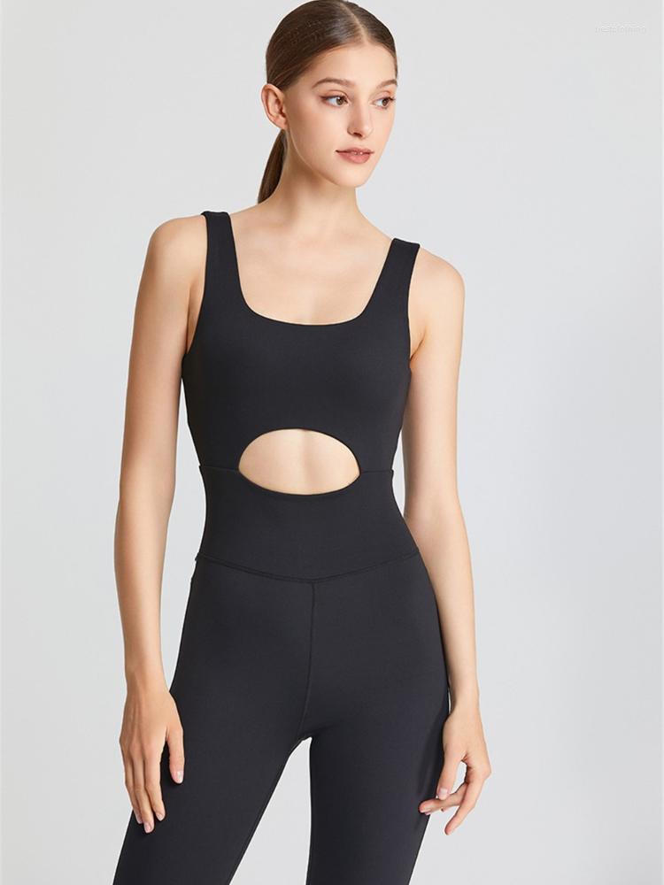 

Active Sets CHRLEISURE One Piece Yoga Suit Women Hollow Out Sport Jumpsuit Sexy Beautiful Back Fitness Bodysuit Body-Building Set Dance Wear, Black