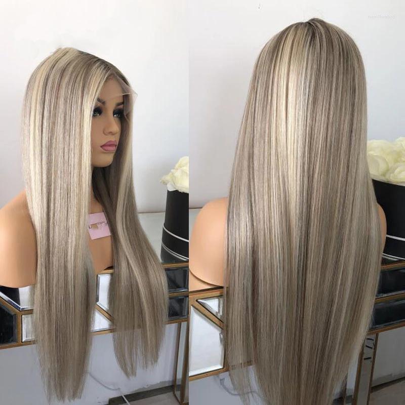 

Transparent Lace Front Wig Human Hair For Women Ash Blonde Highlights Wigs Silky Straight Natural Real Remy 150% 180%, 13x4 lace front wig