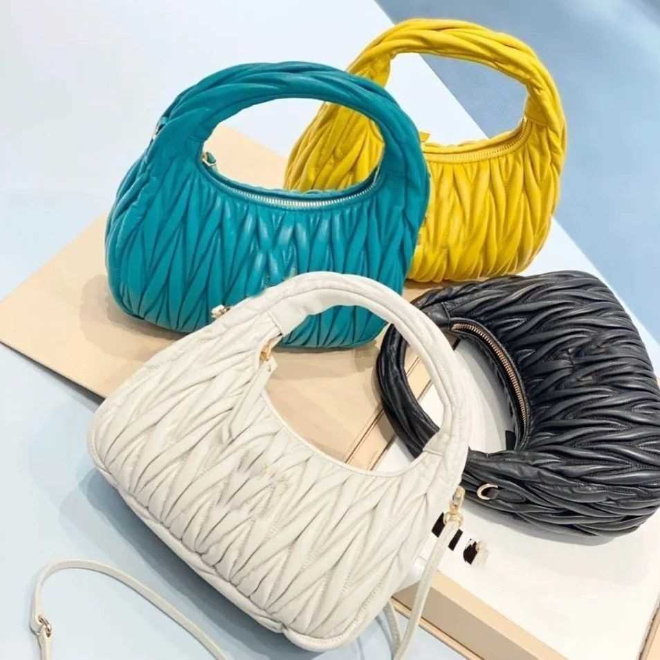 

bag Women's miu Luxury Designer Handbags New Miu Bowling Ball Boston Sheepskin Pleated Bag New Pillow Single Shoulder Reclining Hobo Handbag Factory 3ZS0, Royal blue large gift box