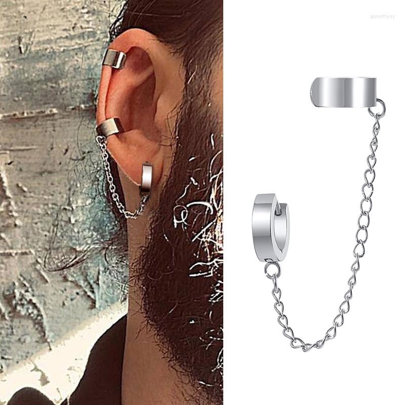 

Hoop Earrings MINIMALIST CARTILAGE EAR CUFF CHAIN STAINLESS STEEL SILVER COLOR TRENDY HOOPS