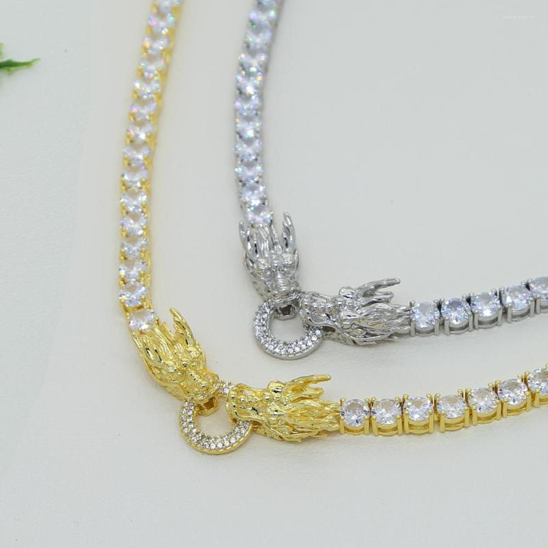 

Choker 2022 Fashion Bling 5A Cubic Zircon Chinese Dragon Pendant Necklaces Iced Out 5MM CZ Tennis Chain Hip Hop Adjusted Jewelry